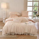 Ribbon Bow Airy Lace Bedding Set - Baby Pink